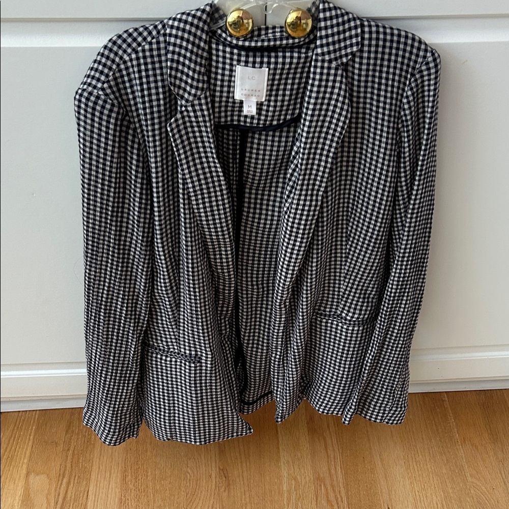 LC Lauren Conrad Black and White Checkered Unlined Lightweight Blazer